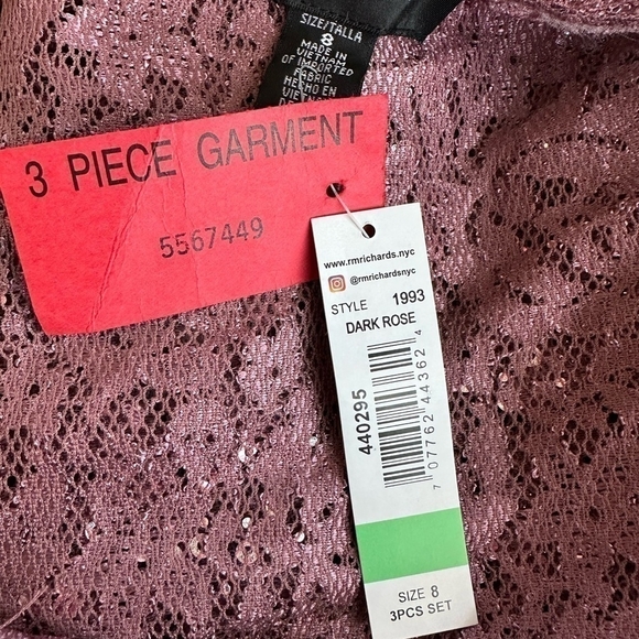 3-Pcs Pants Suit R&M Richards Donna Metallic Lace Tank Top Pants Lace Jacket Set - Picture 9 of 11